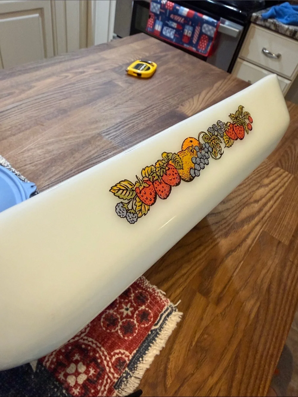 Fire King White Casserole Dish with Fruit Motif